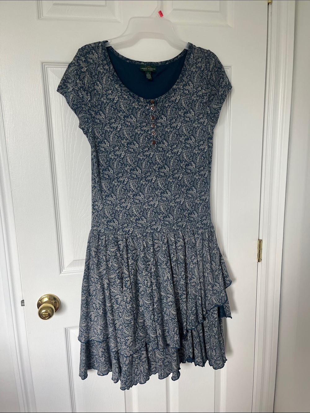 Ralph Lauren Jeans Navy Floral Printed Short Sleeve Tiered Mini Dr